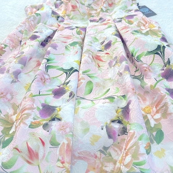 NWT Vince Camuto Sz 6 Pink Jacquard Floral Halter Fit & Flare Dress w/ Pockets - Picture 7 of 16
